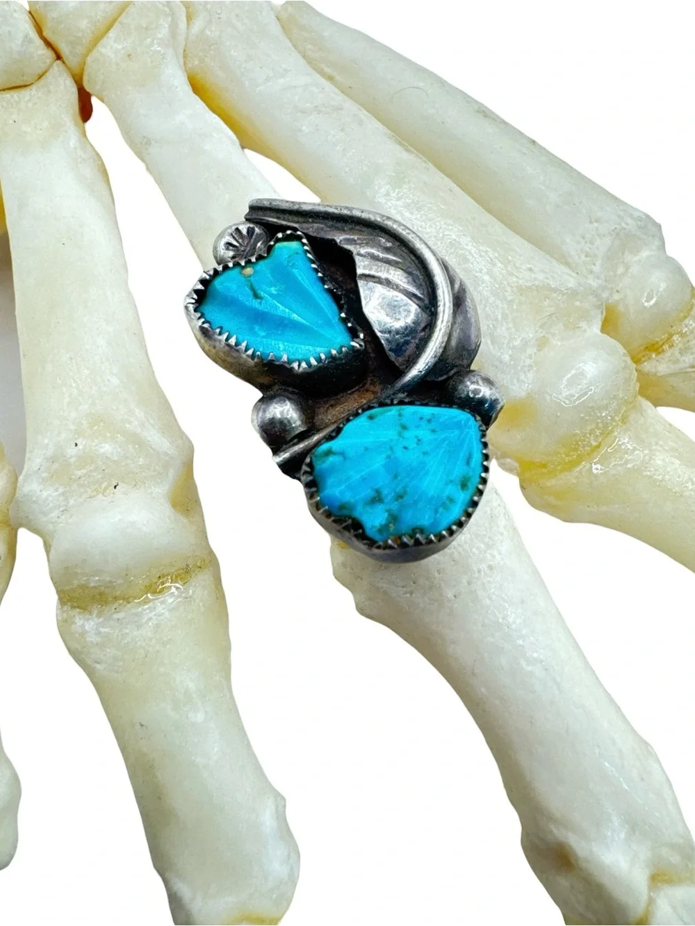 Vintage Sterling Silver Zuni Nelson Eustace Cochiti Turquoise Fetish Ring 6